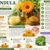 Bright orange calendula flowers representing natural benefits for skin, immunity, and oral health.